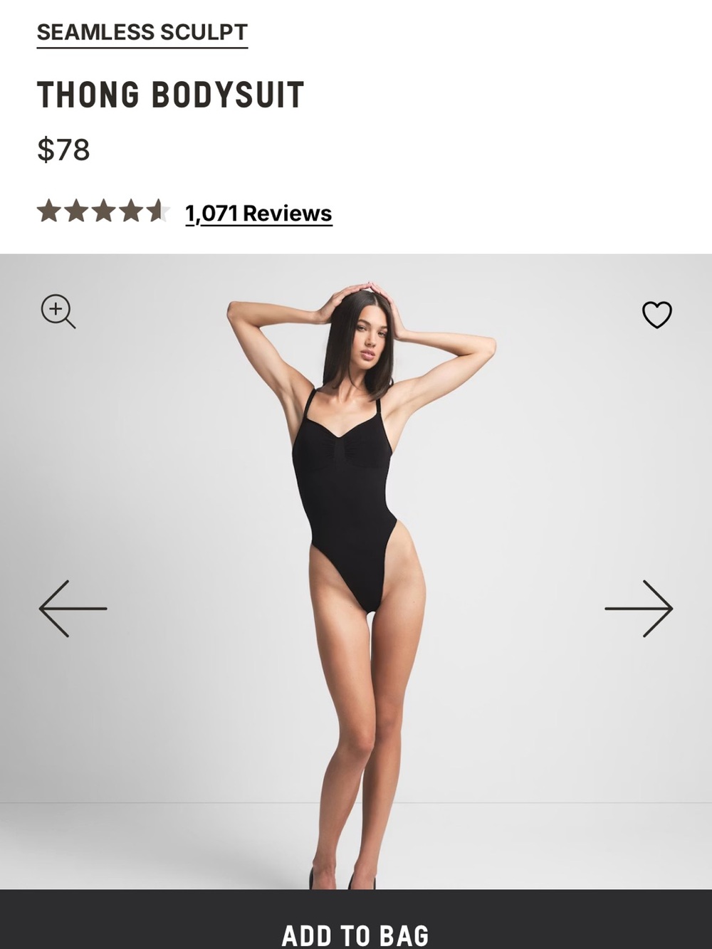 Brand New! SKIMS Black Thong Bodysuit with Adjustable Straps